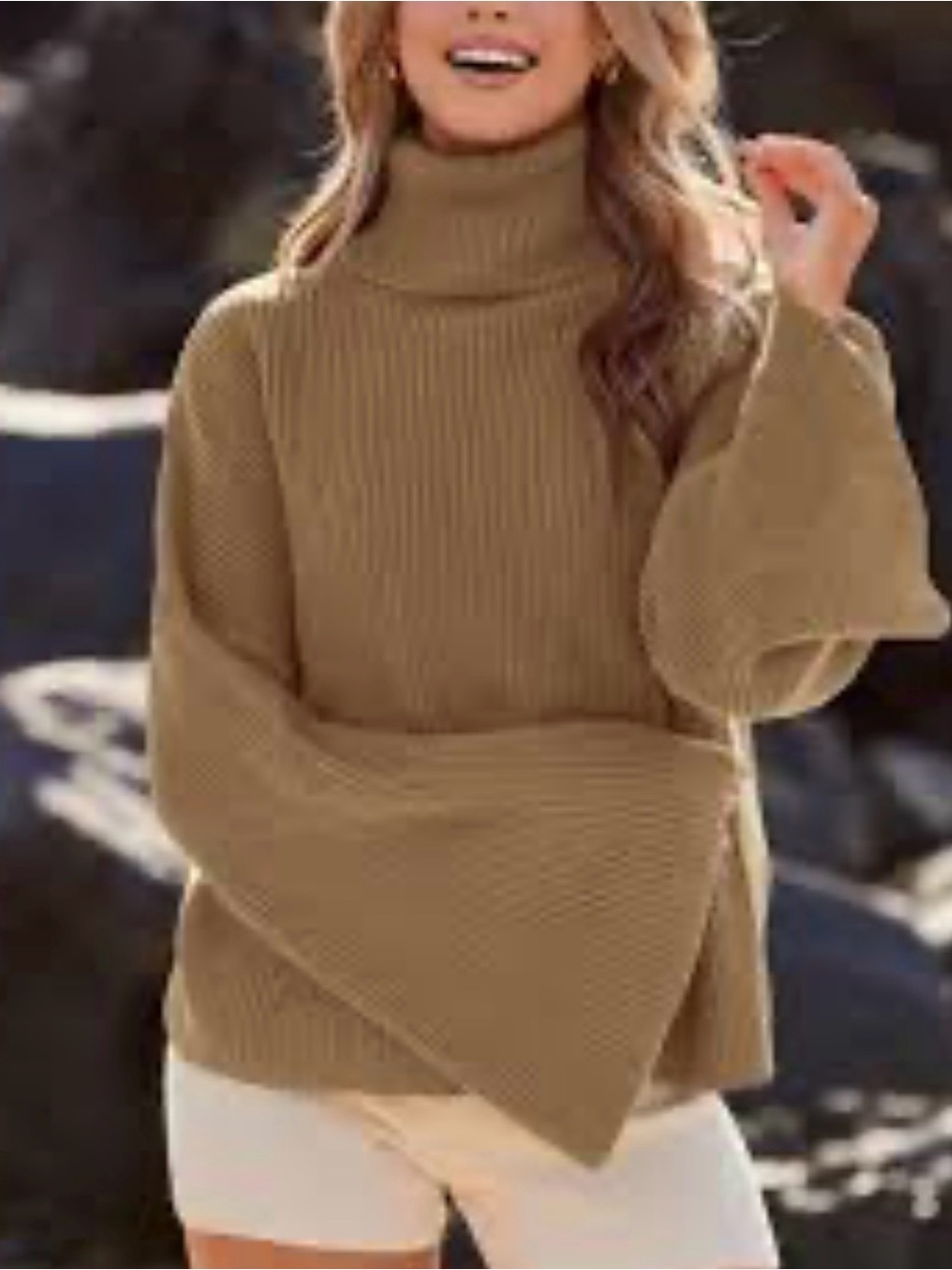 Knit Turtleneck Bell Sleeve Sweater